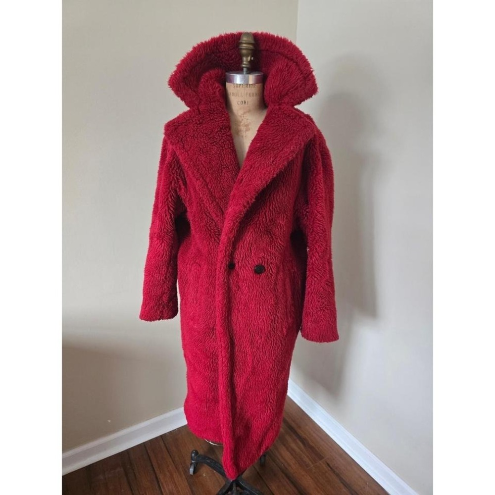 Babaton Aritzia Red Teddy Coat Size 2 Long Sherpa Faux Fur Statement Coat